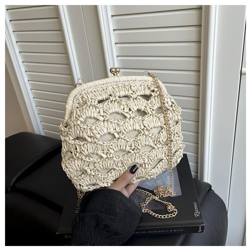 Summer New Straw Beach Bag Fashion Chain Shoulder Bag Niche Messenger Bag Woven Clip Bag