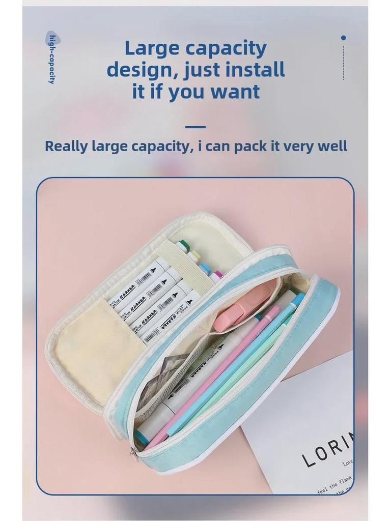 Spacious Macaron Colored Retractable Oxford Pencil Case - Compact Japanese & Korean Style for Students