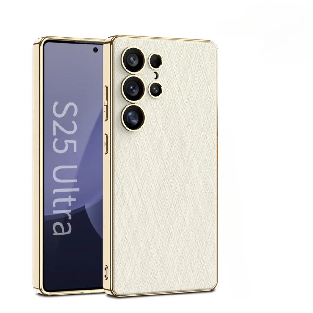 For Samsung Galaxy S25 S24 Ultra Phone Case Galaxy S25 Ultra Electroplated Leather Protective Shockproof Cover