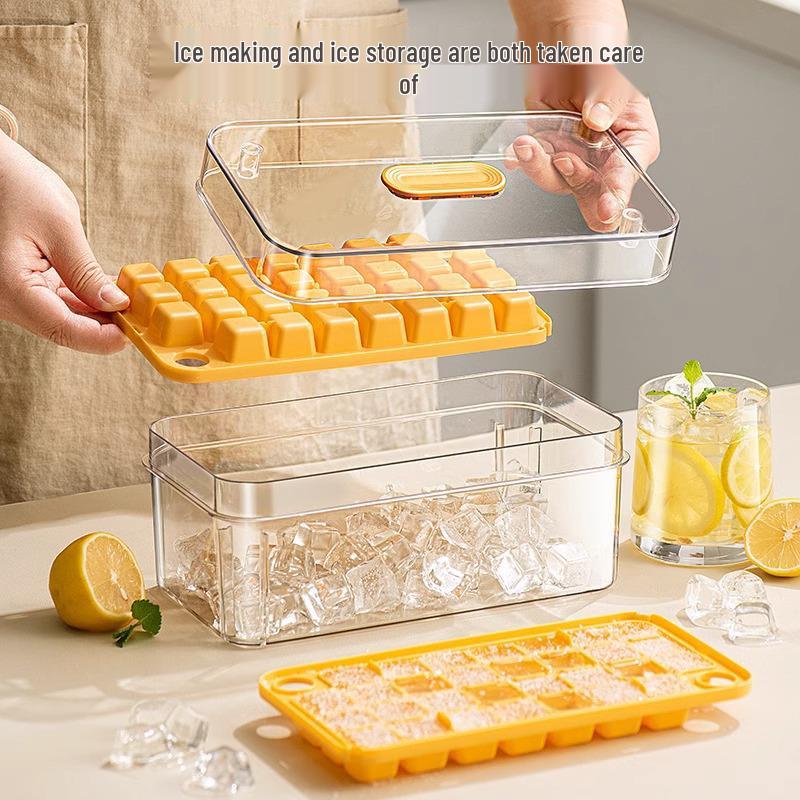 Press-Type Ice Cube Tray with Lid - Food Grade Storage Box for Homemade Ice Cubes