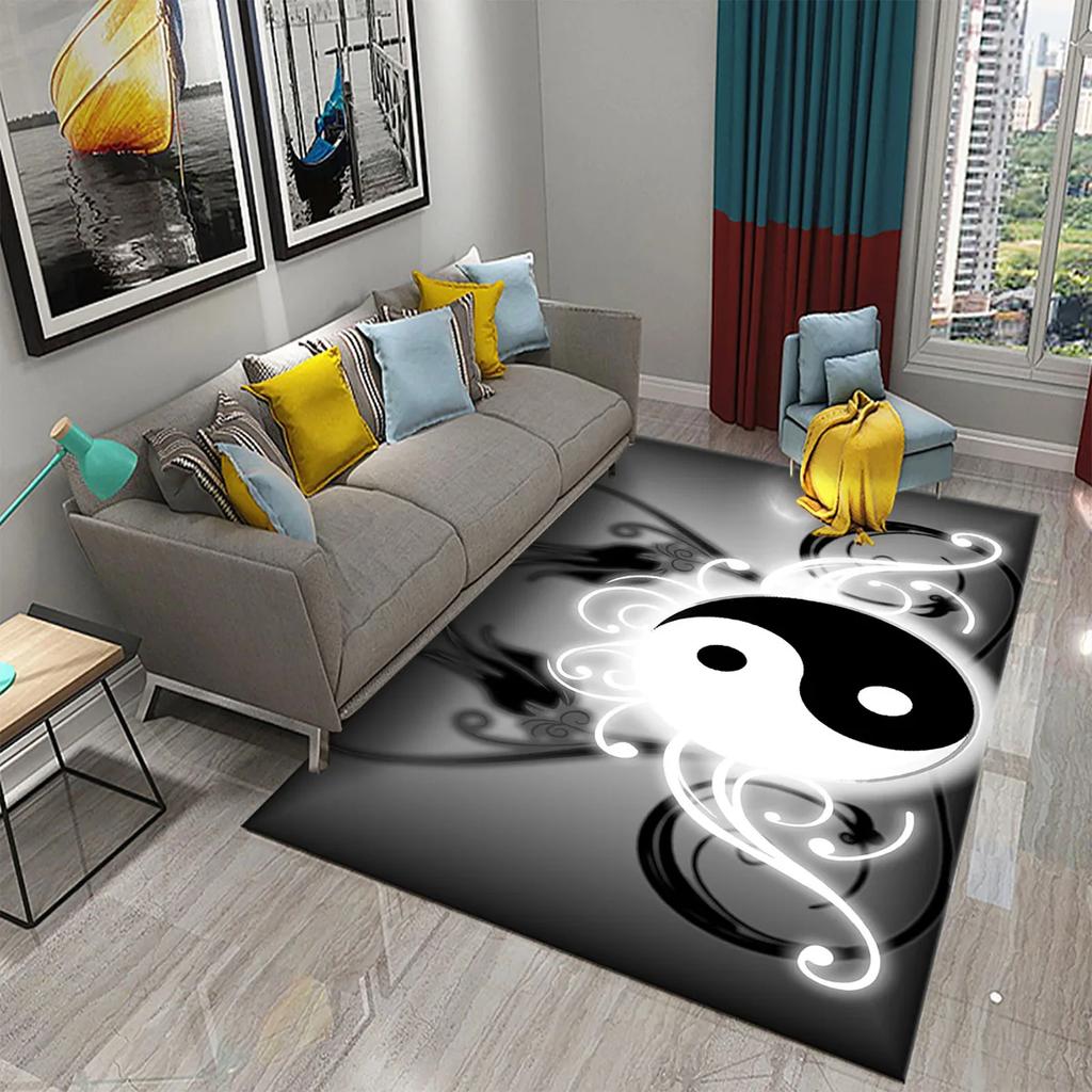 3D Yin Yang Carpet Black and White Rugs Bathroom Door Non-slip Mat Porch Living Room Kitchen Door Mat Bedroom Balcony Decor Mat