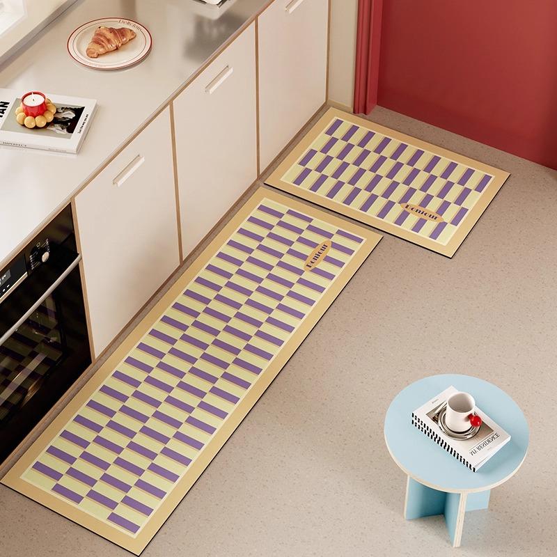 Non-slip Kitchen Mats for Floor Checkerboard Plaid Long Strip Runner Kitchen Rug Oil-proof Waterproof Washable Kitchen Floor Mat