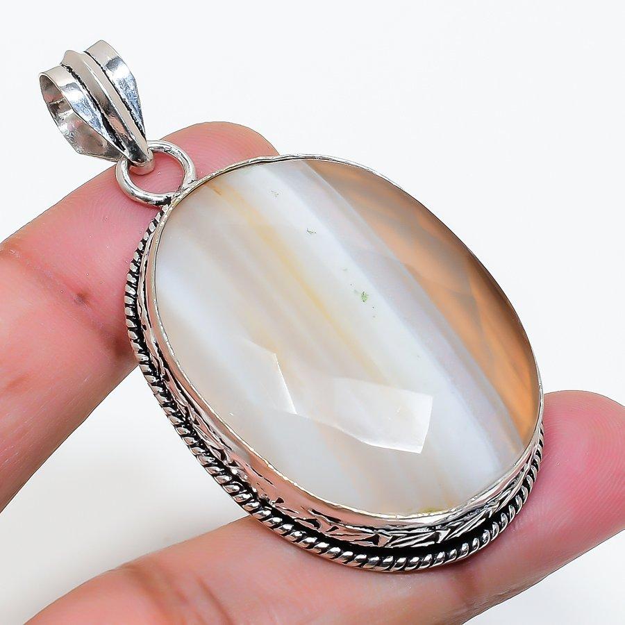Natural Botswana Agate Gemstone 925 Sterling Silver Jewelry Pendant 2.25" AP-15984
