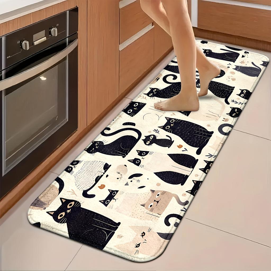 1Pcs Anti Fatigue Kitchen Rugs, Black Cats  Print Waterproof Non-Slip Thick Cushioned Kitchen Mat Heavy Duty Comfort Standing Mat for Kitchen