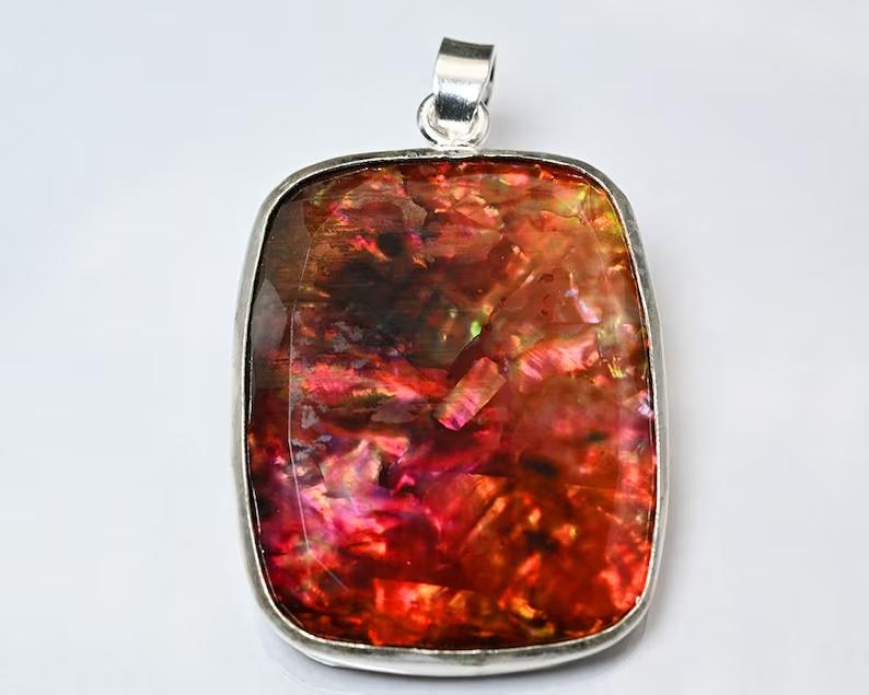 24ct Natural Ammolite Pendant Jewelry | 925 Sterling Silver Pendent for Her
