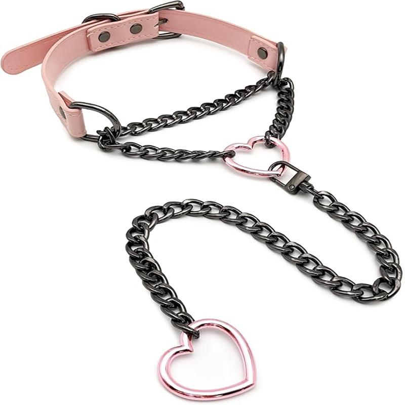 

Design Best-Selling Heart O-Ring PU Leather Collar Necklace, Love Pendant Adjusting Clavicle Chain 80