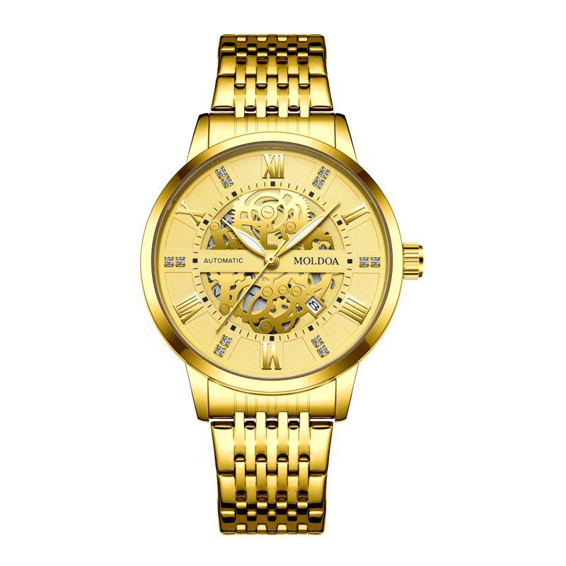 Herren Trendige Wasserdichte Automatische Mechanische Uhr mit Leuchtanzeige und Kalender