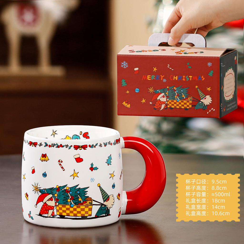 Cartoon Christmas Mug with Magnetic Lid Spoon DIY Ceramic Cup Large Capacity Gift