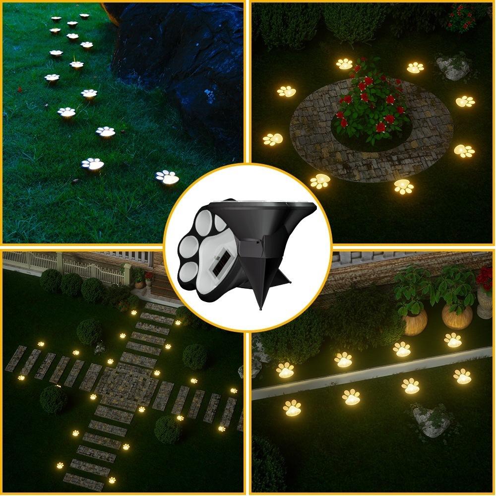 4Pcs Solar Dog Paw Print LED Lawn Light Outdoor Waterproof Garden Decorative Stake Light