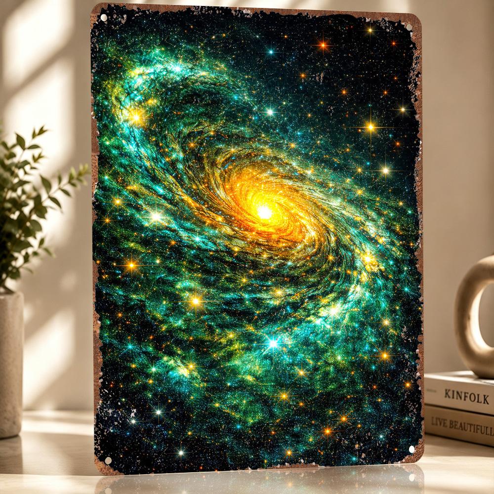 Vibrant Spiral Galaxy Personalized D Textured Metal Poster Wall Art Vintage Tin Signs for Home Decor Accessories Room Ornaments