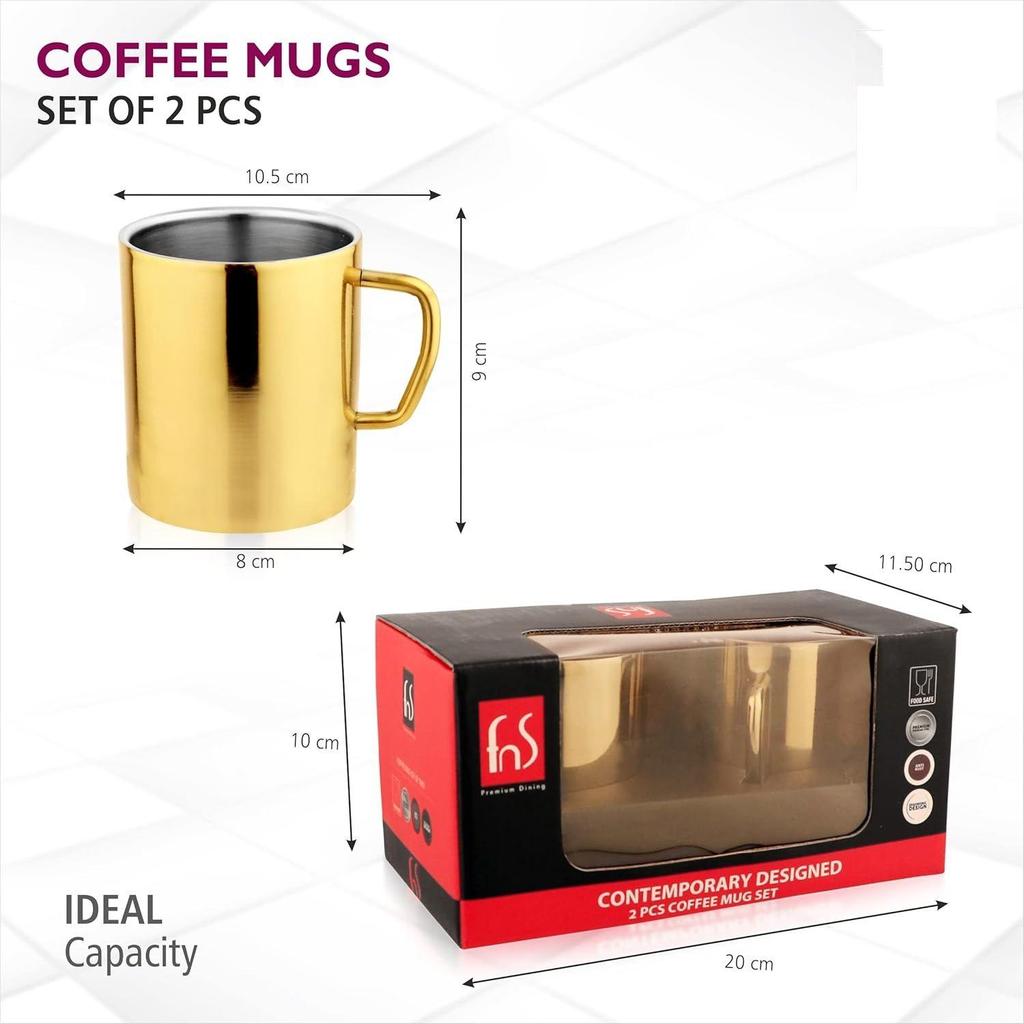 Nerezové hrnky na kávu - Dvojstěnné Bez BPA - Šálek na čaj Široké ucho - Zlatá barva