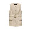 Autumn and Winter New Women Western Style With Belt Graceful Plaid Texture Sleeveless Vest Vest 9208956