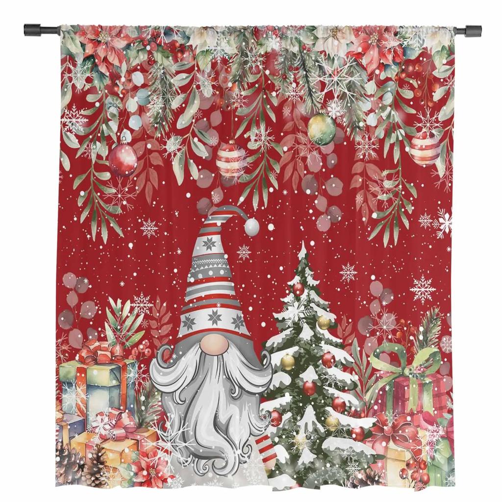 Christmas Snowflake Gnome Eucalyptus Red Sheer Curtains Bedroom Decoration Window Curtain Kitchen Tulle Voile Curtains