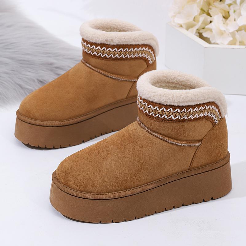 Fashion Vintage Chunky Platform Snow Boots Women Anti Slip Short Plush Warm Winter Boots Woman Comfort Thick Sole Plush Ankle Booties