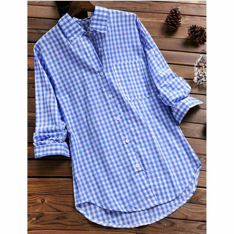 

Womens Ladies Long Sleeve Check Plaid Plus Size Loose Casual Shirt Tops Blouse