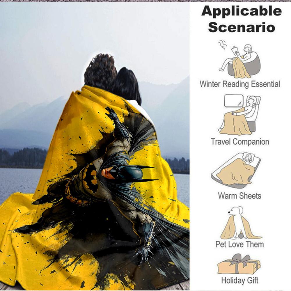 1pc Batman Hero Flannel Throw Blanket Lightweight Soft Warm All Season Blanket for Sofa, Bed, Travel, Camping L1024219