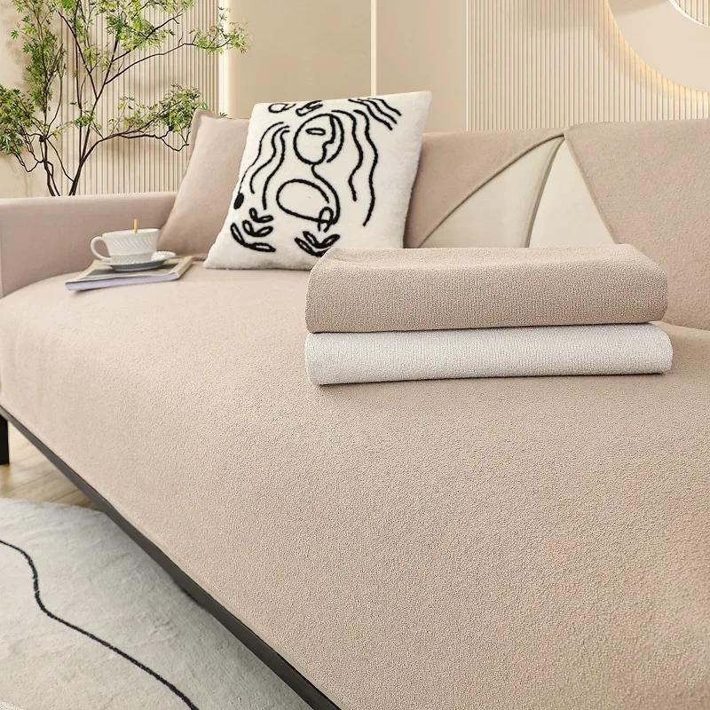 Thick waterproof Sofas Cover Plush Pure Colors Anti cat paw Soft Towel Lamb Wool Non-slip Cushion for Living Room Home Decor