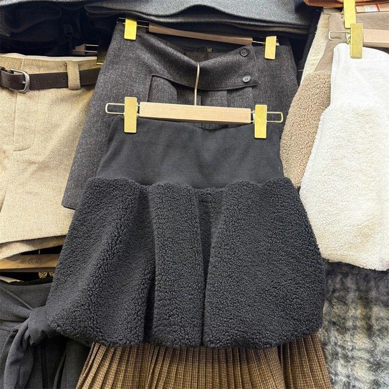 Жіноча пухнаста спідниця А-силуету з високою талією з овечої вовни - Осінь/Зима Французький стиль