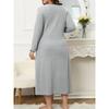 Women's Fashionable Plus Size Solid Color V Neck Long Sleeved Casual Loose Dress