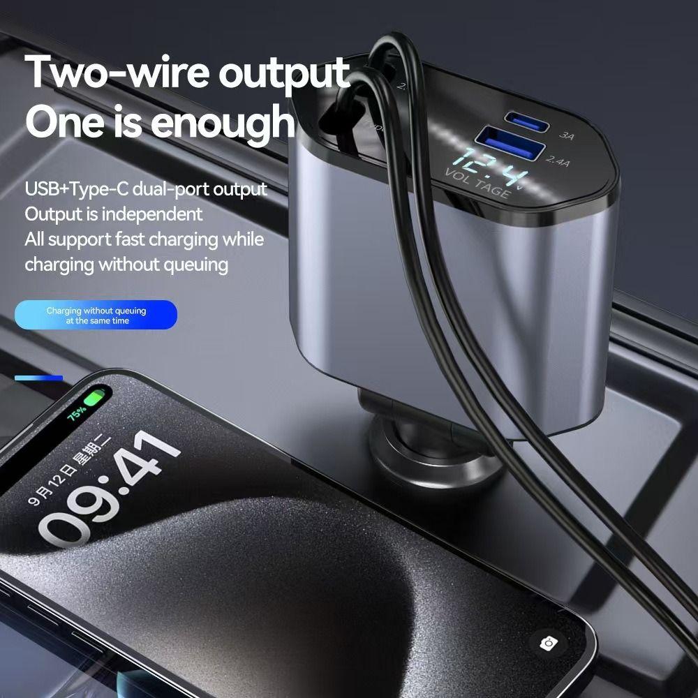 Fast Charge Car Charger 4 IN 1 Car Charger Adapter USB Type C Car Charger Universal For Cars