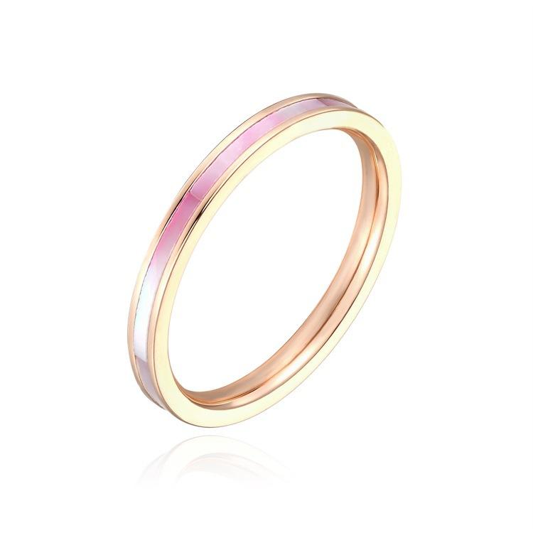 Titanium Steel Korean Simple and Colorful Fritillary Ring Electroplating Niche Smooth Shell Ring Female Ins Accessories