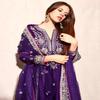 Royal Purple Thread Embroidered Straight Suit Set