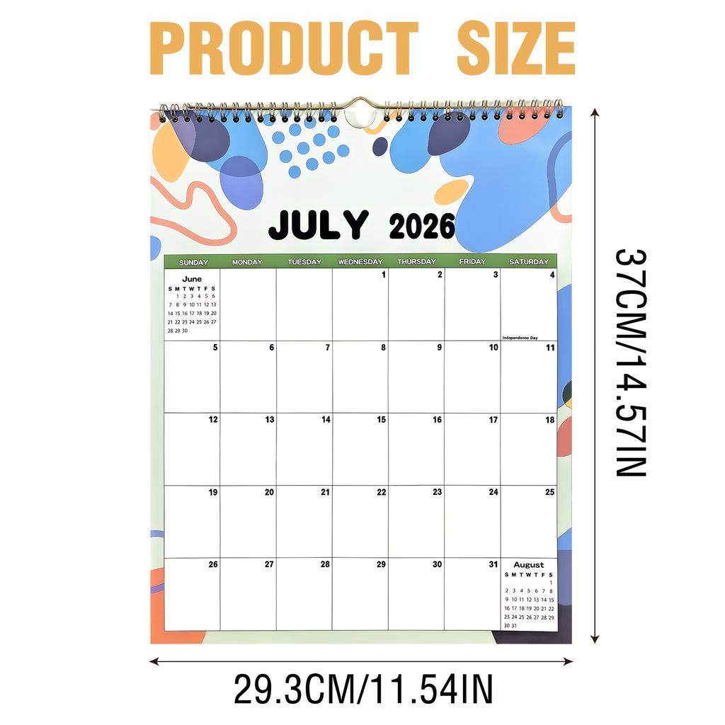 2026 Calendar 18 Months Runs From July 2025 To December 2026 with Hanger Thick Paper Spiral Binding Turn The Page Design