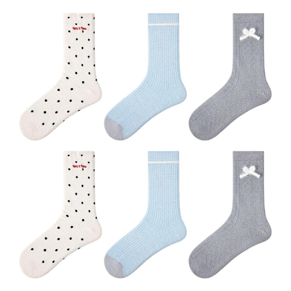 

3 Pairs Coral Fleece Mid Calf Socks for Women Cartoon Animal Pattern Winter Thick Warm Sleep Socks