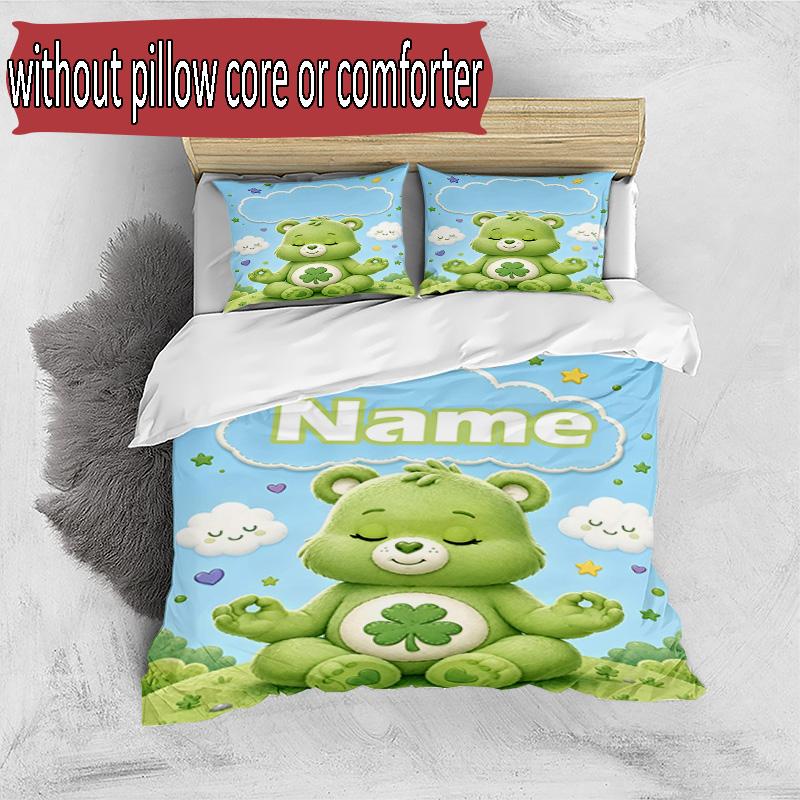 3'lü Nevresim Takımı (1*Nevresim Kılıfı + 2*Yastık Kılıfı, Çekirdeksiz), Kişiye Özel İsimli Care Bears Desenli Nevresim Takımı, Ev Yatak Odası Dekorasyon Hediyesi
