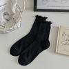 Summer Thin Ballet Style Hollow Mesh Fungus Lace Socks Boneless Black And White Medium Tube Stacking Socks