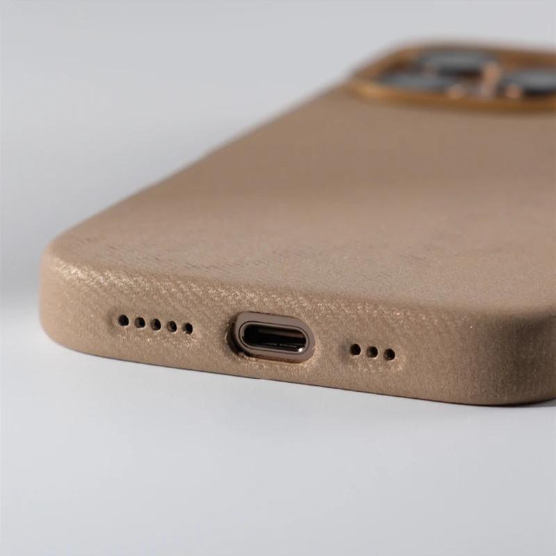 Magnetic Wireless Charging Phone Case for iPhone 16 16pro Max 14 15 Pro 13 12 Retro Flannel Fibre MagSafe Metal Lens Armor Cover