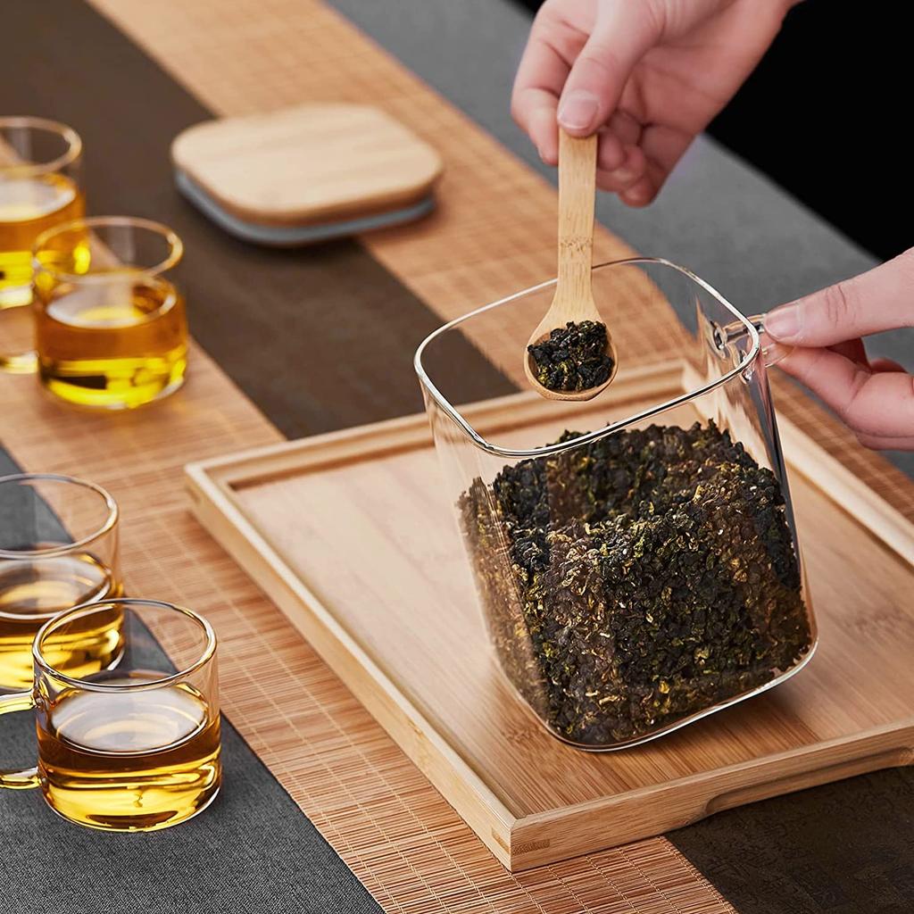 POKALOTEA Glass Kitchen Glass Storage Set of Glass Tea Canisters with Airtight Bamboo Lids and Airtight for Coffee Tea Coffee Pickled and More