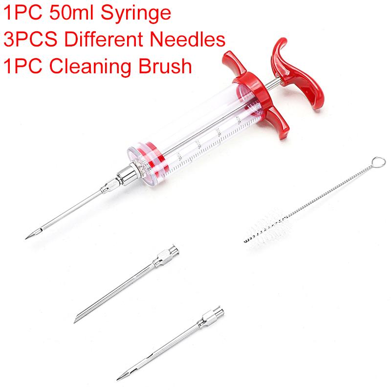 30ml/50ml Meat Marinade Injector Home Cooking Gadgets Syringe with Different Needles Cleaning Brush Turkey Chicken Beef Tool ZYF