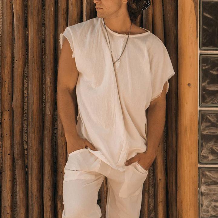 

Мужская свободная футболка с круглым вырезом, однотонная, из хлопка и льна, тонкая, свободного кроя, однотонная, с коротким рукавом M бежевый