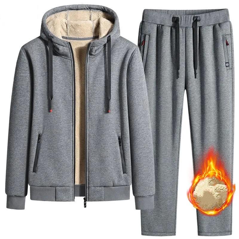 Men's Fall and Winter Padded Warm Suit Long-sleeved Youth Hooded Jacket + Lace-up Pants Sports Plus Size Two-piece Set