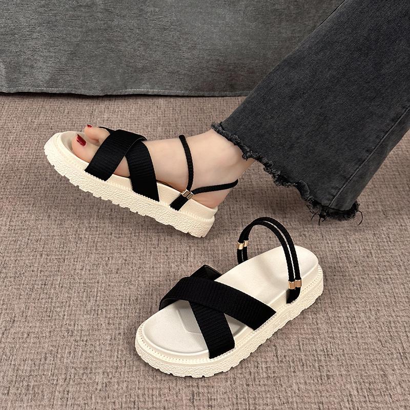 

Design sense two wear sandals women wear 2025 summer new fairy style bow thick bottom non-slip beach sandals 35 чёрный