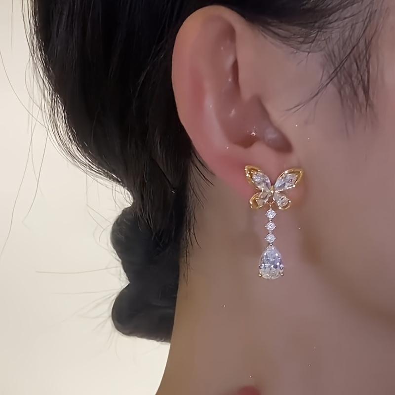 Elegant Butterfly Earrings with Bow and Teardrop Pendant, Alloy Drop Dangle Earrings for Women
