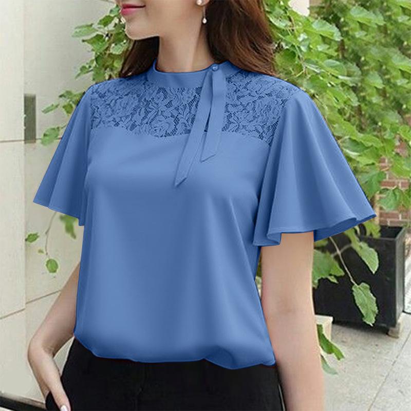 ZANZEA Women Casual Lace Patchwork Loose Short Sleeve Blouse 4XL