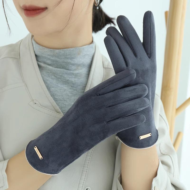 Gloves Women's bow finger gloves Cold-proof thickened windproof autumn and winter driving riding warm gloves