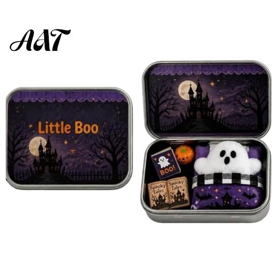 Miniature Landscape Props Mini Ghost Tin Box Set, Little Pocket Cute In A Box, Compact Desktop Soft Decoration Halloween Scene Spooky Decor, Gifts for