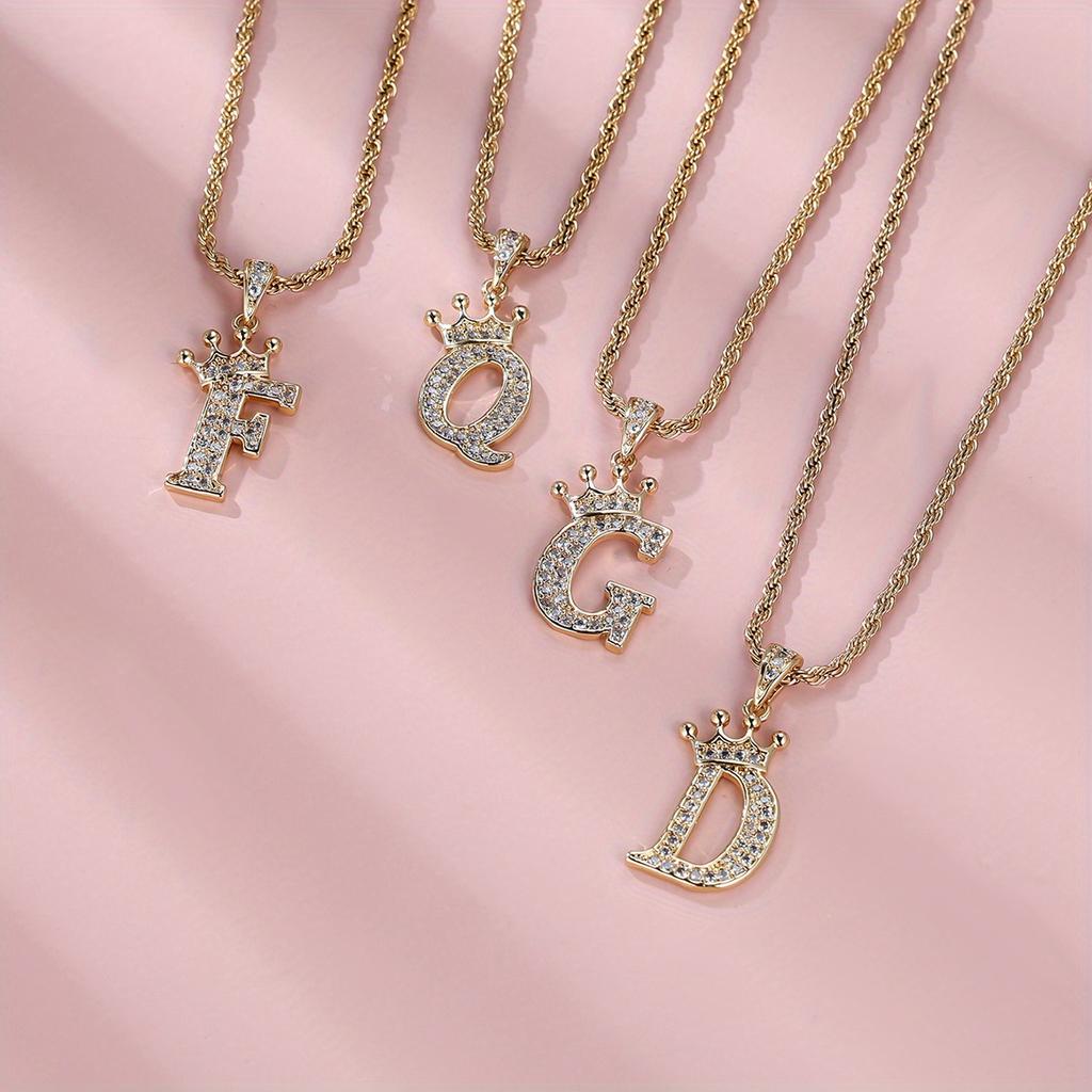 1 Pc Golden Color 26 English Letter Princess Crown Necklace Pendant Wedding Band Jewelry Valentine's Day Gift