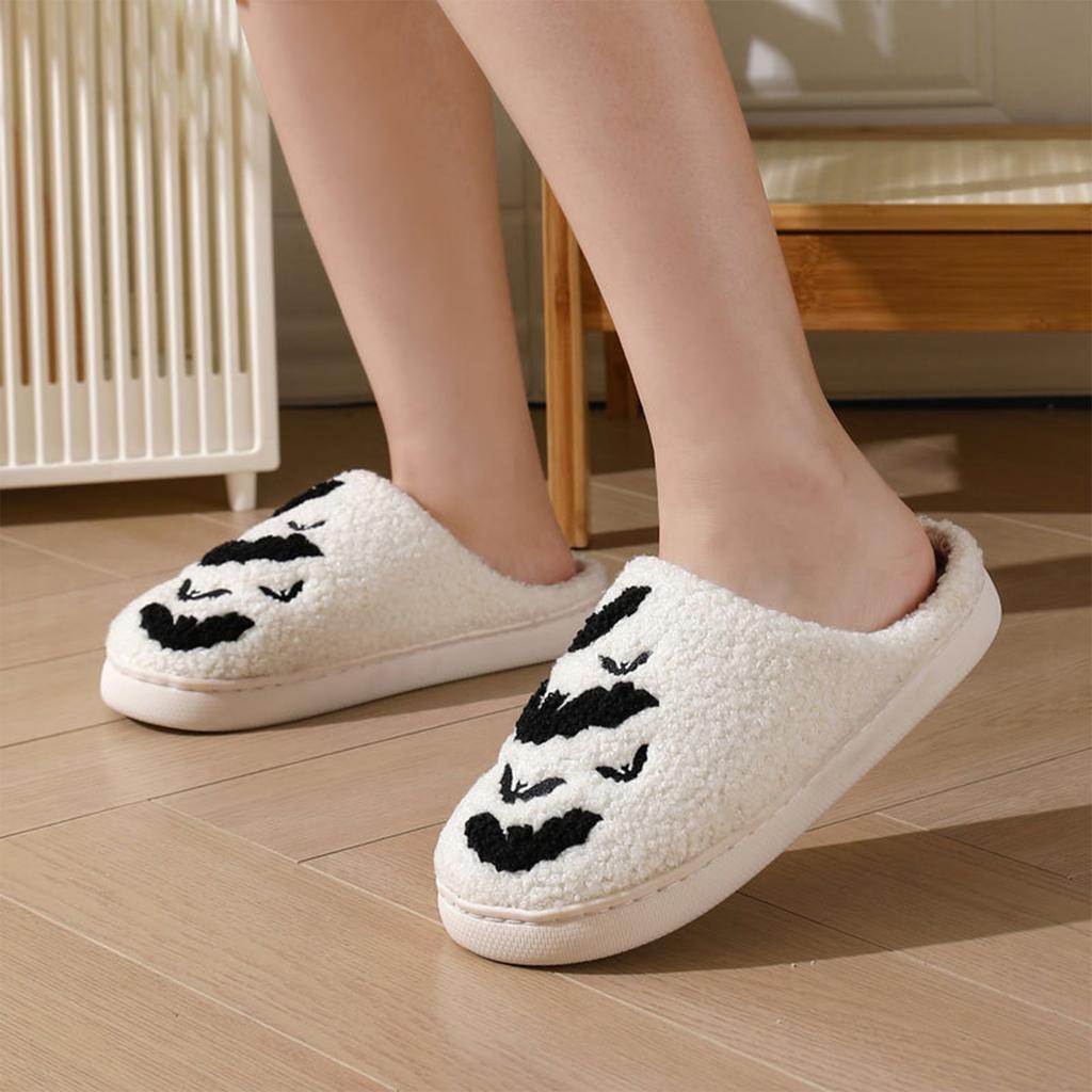 Women's Halloween Embroidery Print Cotton Slippers for Winter