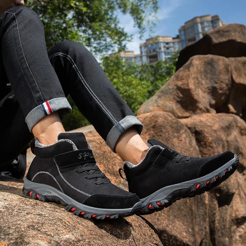 Men Work Casual Shoes High-top Non-slip Ankle Boots Waterproof Winter Suede Warm Snow Outdoor Sneakers