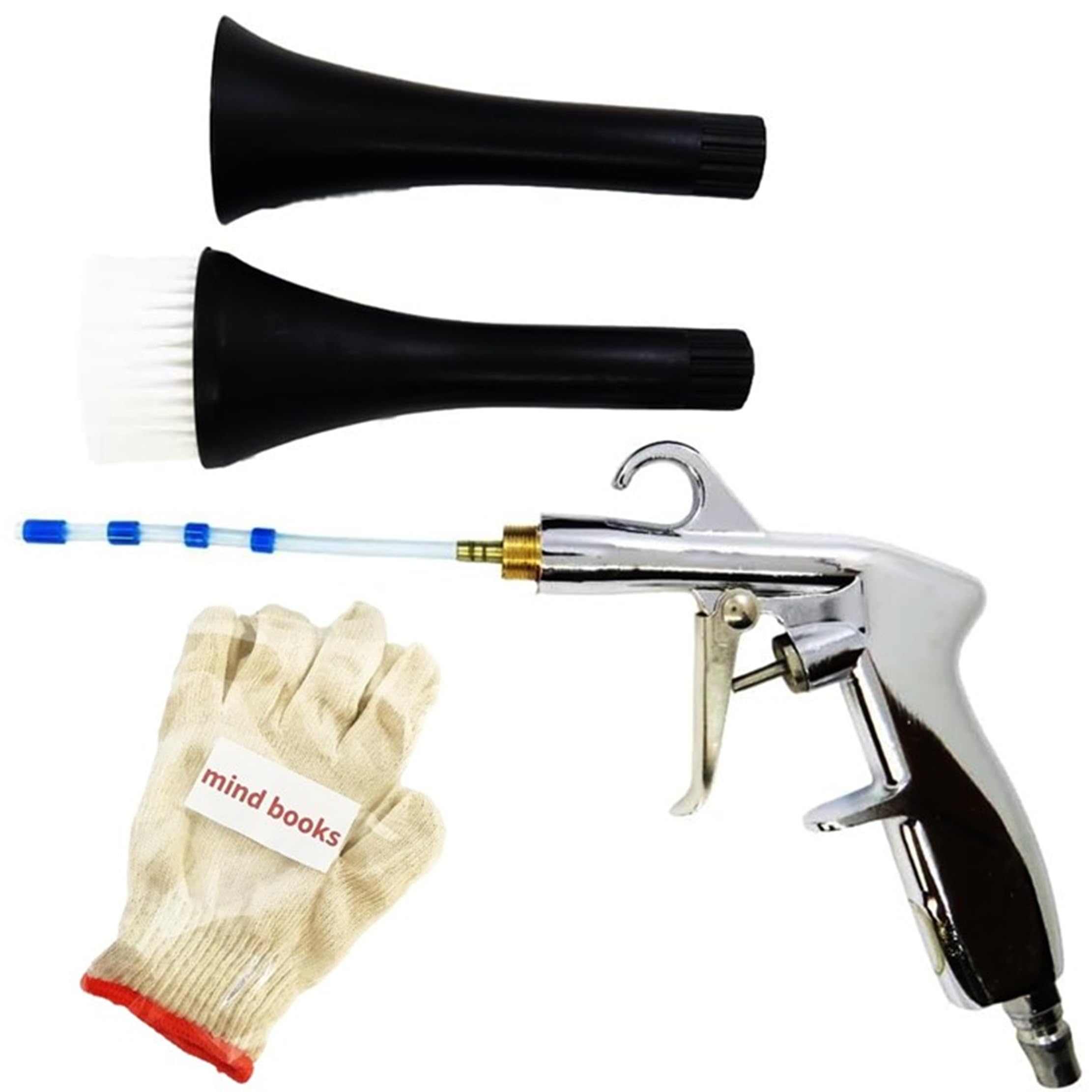 

Пистолет для продувки MBK Tornado Pulse с насадкой-щеткой для автомобиля Тщательно удаляет пыль и грязь воздухом Включает перчатки для мытья, Давление, Серебристый,