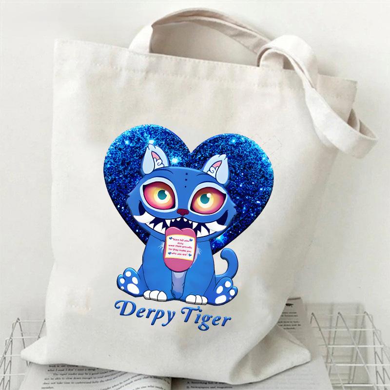 KPOP Skupina Lovců Démonů Taška z plátna s tygřím potiskem Jednoramenná taška crossbody pro studenty Denní nákupní taška tote