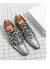 Men's Large Pointed Toe Leather Brogue Loafers - Shiny Leopard Print, British Style