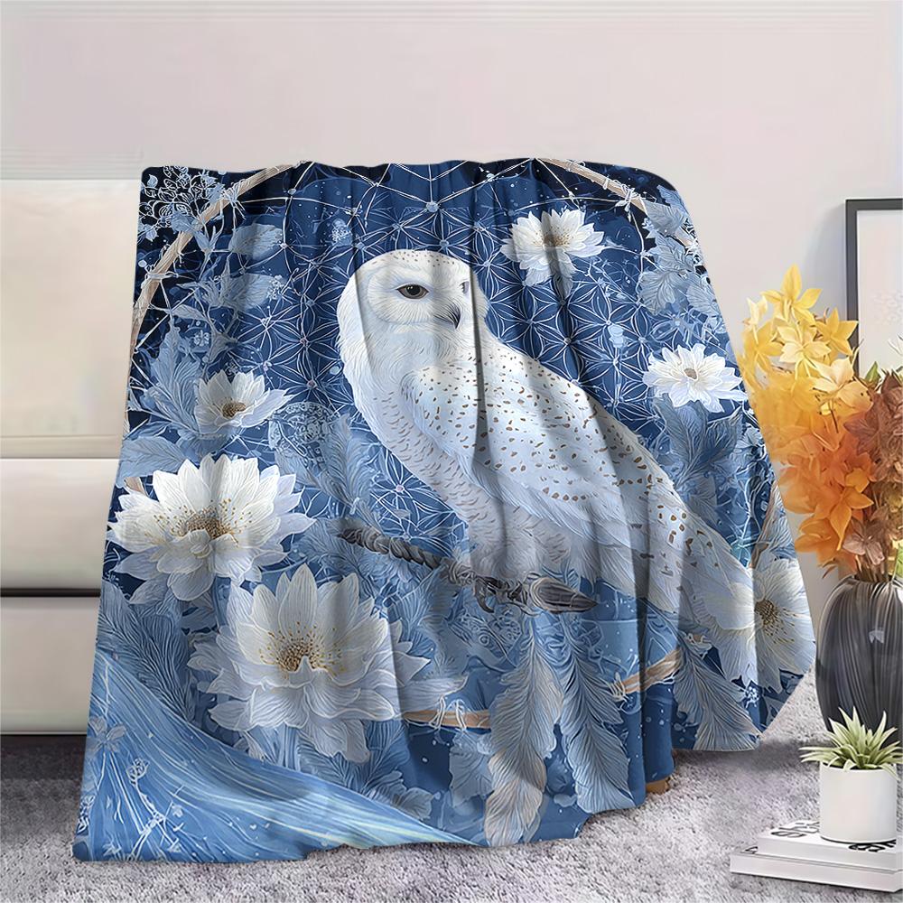 Snowy Owl Print Flannel Blanket, High quality Comfortable for All Seasons, Home Decor, Warmth and Comfort, Perfect for Christmas Gifts