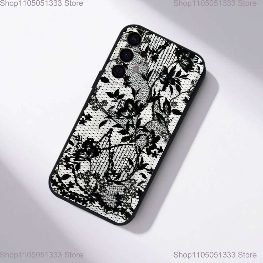 Vintage Lace Phone Case For Samsung S25,S24,S21,S22,S23,S30,Ultra,S20,Plus,Fe,Lite,5G Black Cover