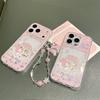 New My Melody Kawaii Glitter Phone Case With Wrist Strap For iPhone 15 16 17 Pro Max INS Pink Cute Shockproof Protective Cover