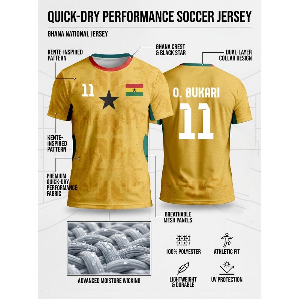 Ghana 2026 Auswärts-Sportoberteil für Erwachsene, Anti-Haft-Schweiß, super atmungsaktiv, hochauflösende Sublimation, Fan-Kurzarmshirt